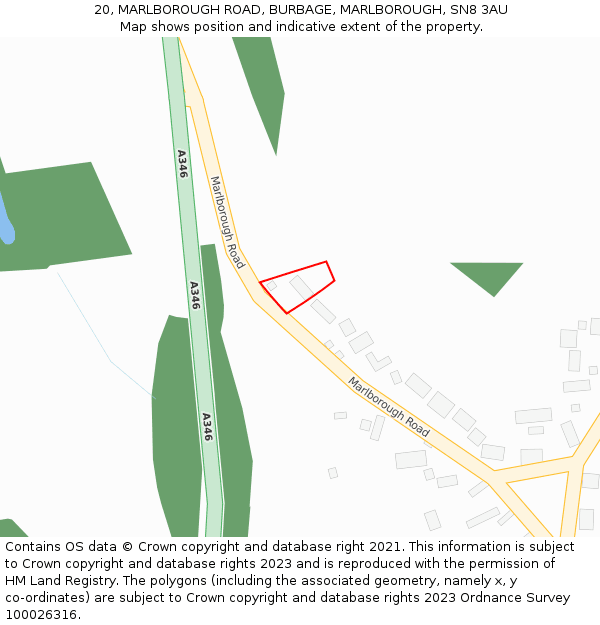 20, MARLBOROUGH ROAD, BURBAGE, MARLBOROUGH, SN8 3AU: Location map and indicative extent of plot