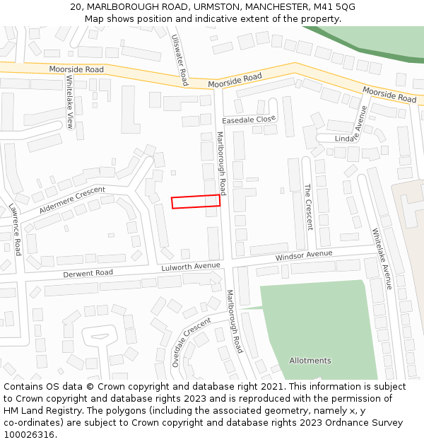 20, MARLBOROUGH ROAD, URMSTON, MANCHESTER, M41 5QG: Location map and indicative extent of plot
