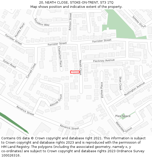 20, NEATH CLOSE, STOKE-ON-TRENT, ST3 1TQ: Location map and indicative extent of plot