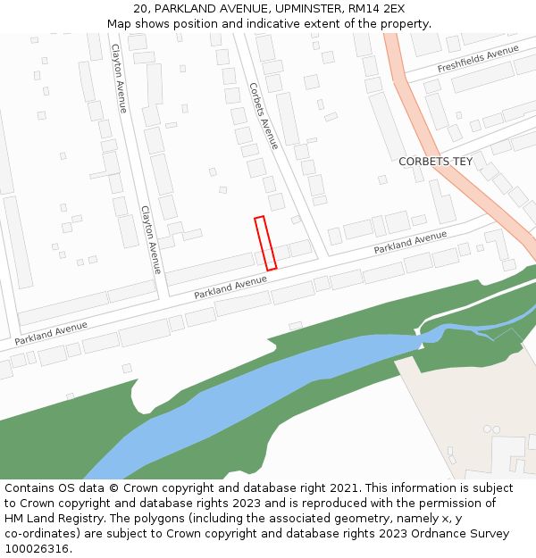 20, PARKLAND AVENUE, UPMINSTER, RM14 2EX: Location map and indicative extent of plot