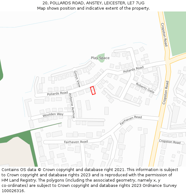 20, POLLARDS ROAD, ANSTEY, LEICESTER, LE7 7UG: Location map and indicative extent of plot