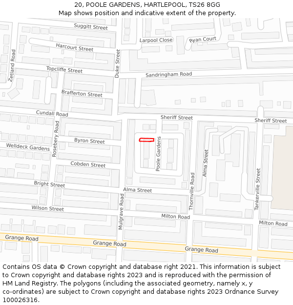 20, POOLE GARDENS, HARTLEPOOL, TS26 8GG: Location map and indicative extent of plot