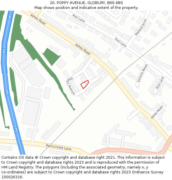 20, POPPY AVENUE, OLDBURY, B69 4BS: Location map and indicative extent of plot