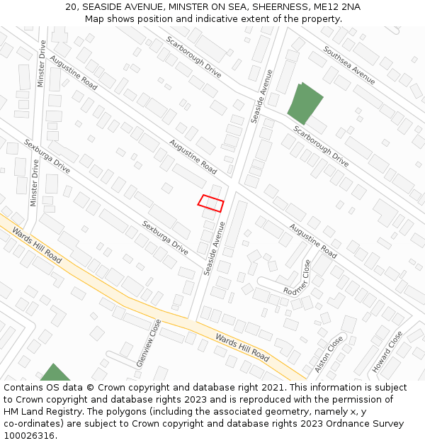 20, SEASIDE AVENUE, MINSTER ON SEA, SHEERNESS, ME12 2NA: Location map and indicative extent of plot