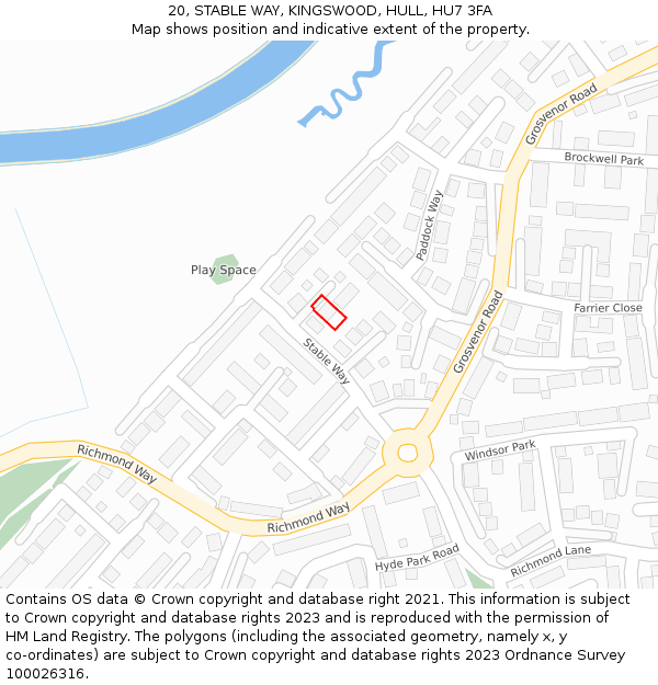20, STABLE WAY, KINGSWOOD, HULL, HU7 3FA: Location map and indicative extent of plot