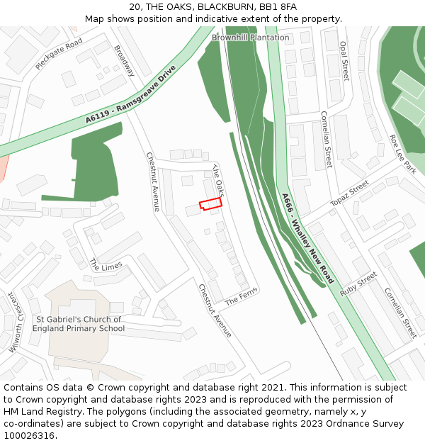 20, THE OAKS, BLACKBURN, BB1 8FA: Location map and indicative extent of plot