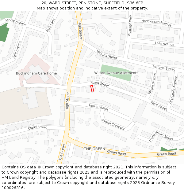20, WARD STREET, PENISTONE, SHEFFIELD, S36 6EP: Location map and indicative extent of plot