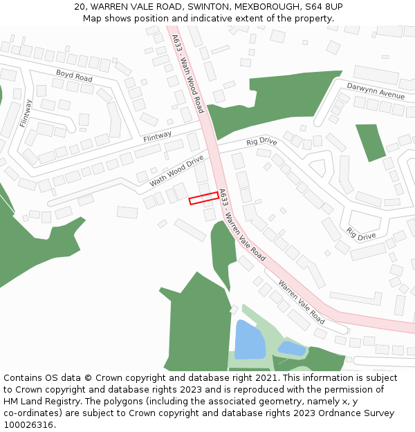 20, WARREN VALE ROAD, SWINTON, MEXBOROUGH, S64 8UP: Location map and indicative extent of plot