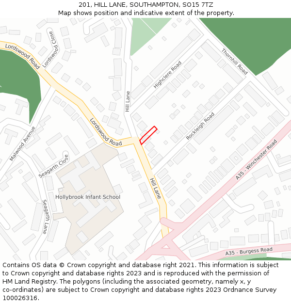 201, HILL LANE, SOUTHAMPTON, SO15 7TZ: Location map and indicative extent of plot
