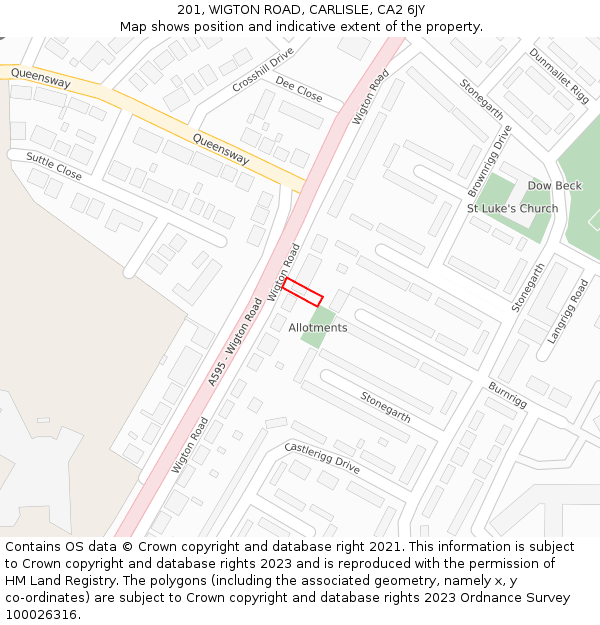 201, WIGTON ROAD, CARLISLE, CA2 6JY: Location map and indicative extent of plot