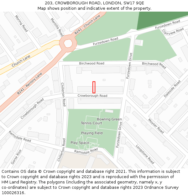 203, CROWBOROUGH ROAD, LONDON, SW17 9QE: Location map and indicative extent of plot