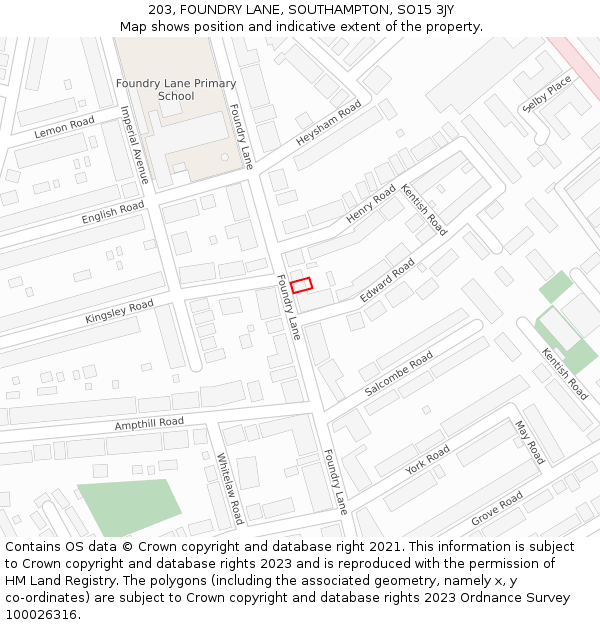 203, FOUNDRY LANE, SOUTHAMPTON, SO15 3JY: Location map and indicative extent of plot