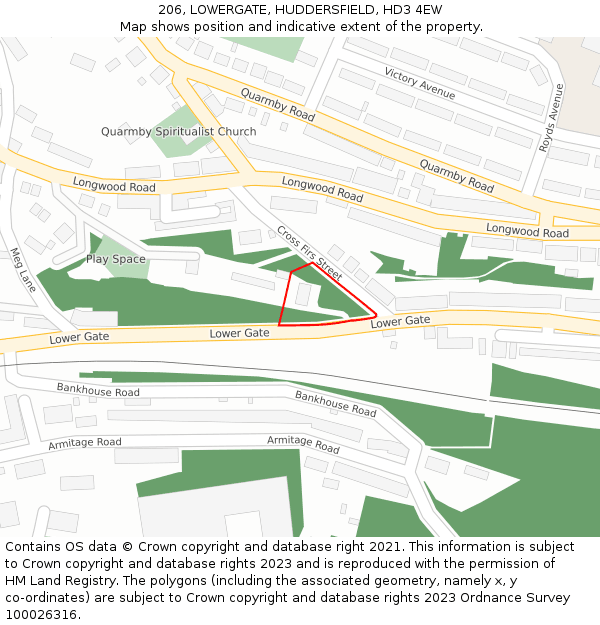 206, LOWERGATE, HUDDERSFIELD, HD3 4EW: Location map and indicative extent of plot