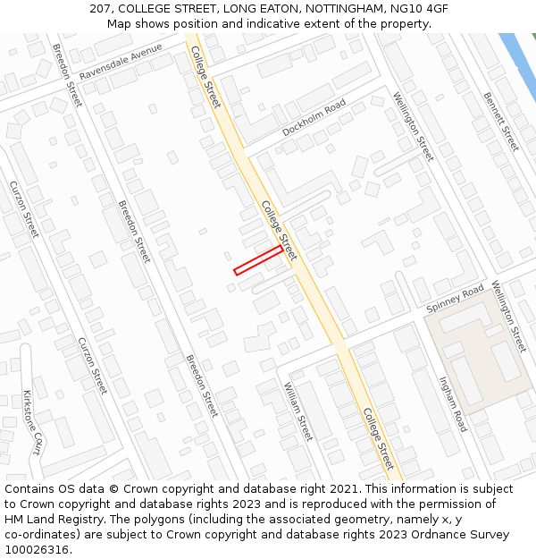 207, COLLEGE STREET, LONG EATON, NOTTINGHAM, NG10 4GF: Location map and indicative extent of plot