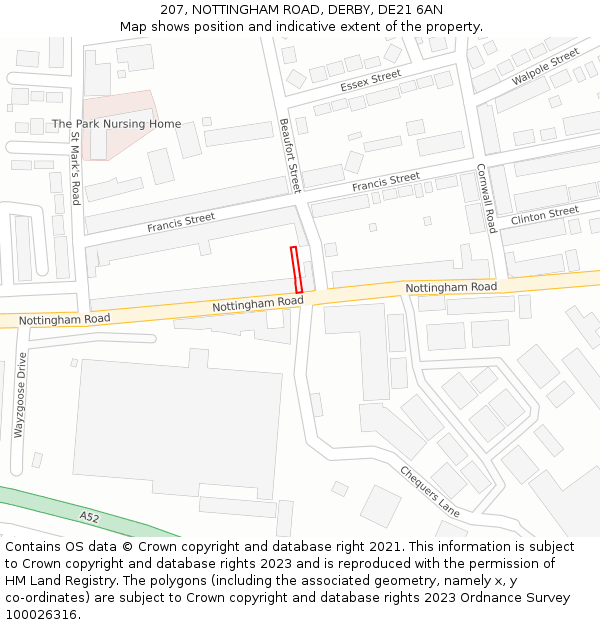 207, NOTTINGHAM ROAD, DERBY, DE21 6AN: Location map and indicative extent of plot