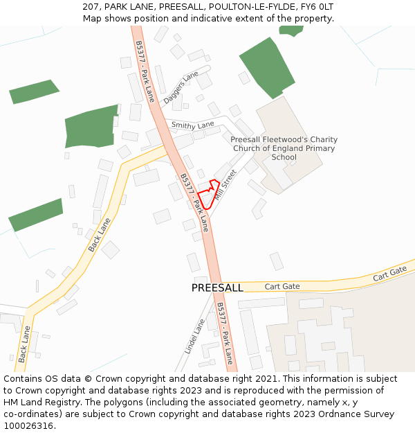 207, PARK LANE, PREESALL, POULTON-LE-FYLDE, FY6 0LT: Location map and indicative extent of plot