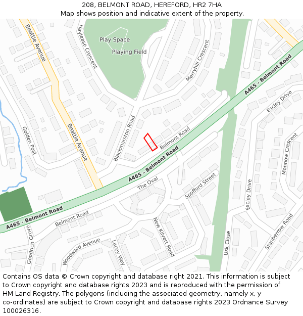 208, BELMONT ROAD, HEREFORD, HR2 7HA: Location map and indicative extent of plot