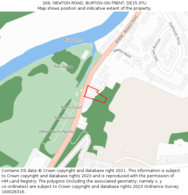 209, NEWTON ROAD, BURTON-ON-TRENT, DE15 0TU: Location map and indicative extent of plot