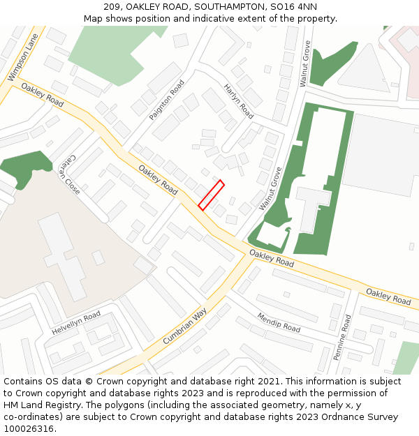 209, OAKLEY ROAD, SOUTHAMPTON, SO16 4NN: Location map and indicative extent of plot