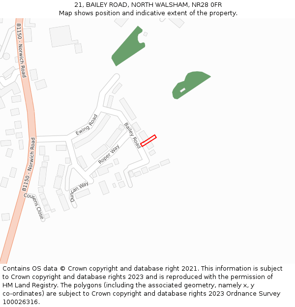21, BAILEY ROAD, NORTH WALSHAM, NR28 0FR: Location map and indicative extent of plot