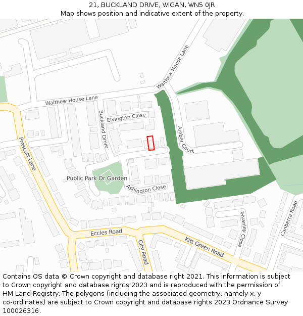 21, BUCKLAND DRIVE, WIGAN, WN5 0JR: Location map and indicative extent of plot
