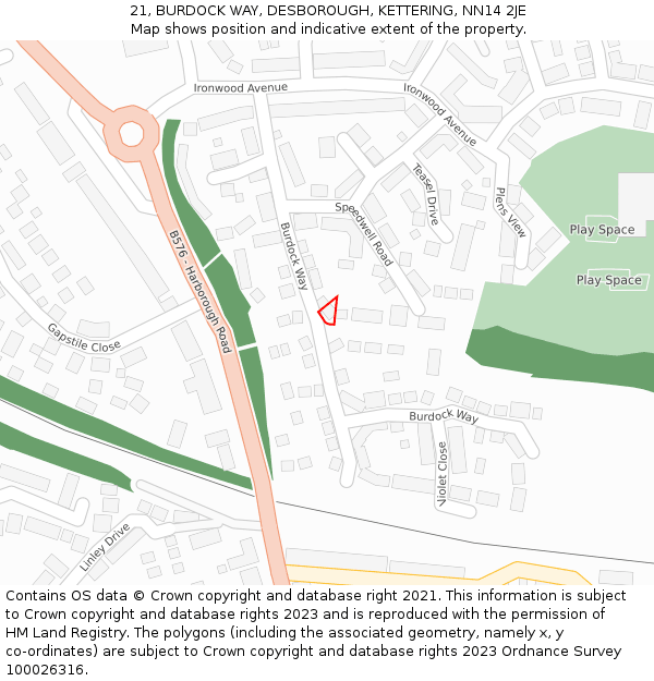 21, BURDOCK WAY, DESBOROUGH, KETTERING, NN14 2JE: Location map and indicative extent of plot