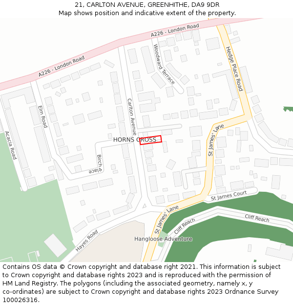 21, CARLTON AVENUE, GREENHITHE, DA9 9DR: Location map and indicative extent of plot
