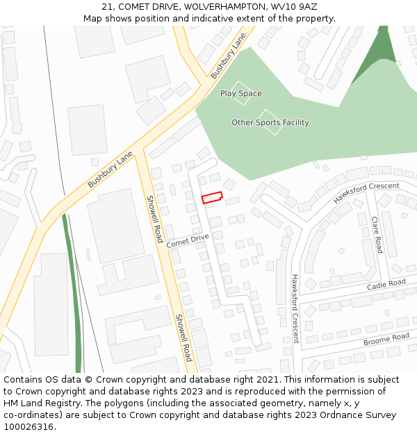 21, COMET DRIVE, WOLVERHAMPTON, WV10 9AZ: Location map and indicative extent of plot