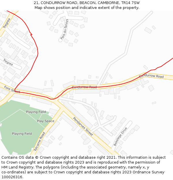 21, CONDURROW ROAD, BEACON, CAMBORNE, TR14 7SW: Location map and indicative extent of plot