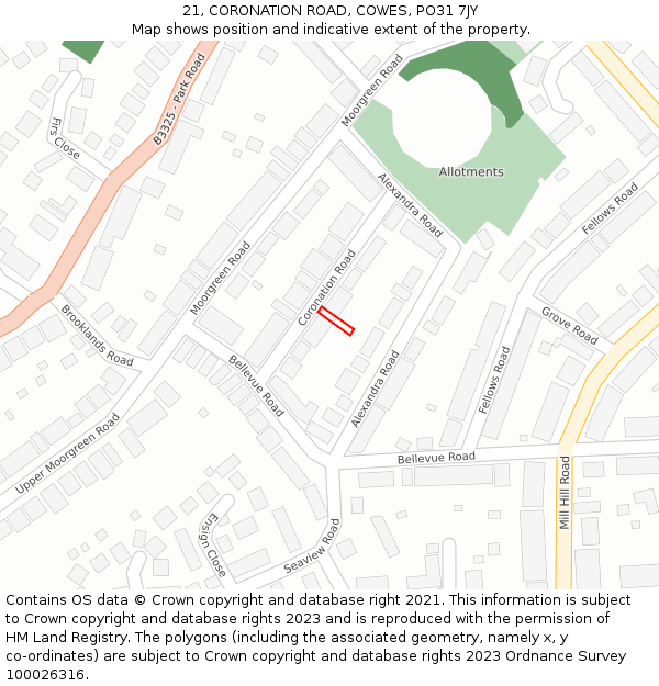 21, CORONATION ROAD, COWES, PO31 7JY: Location map and indicative extent of plot