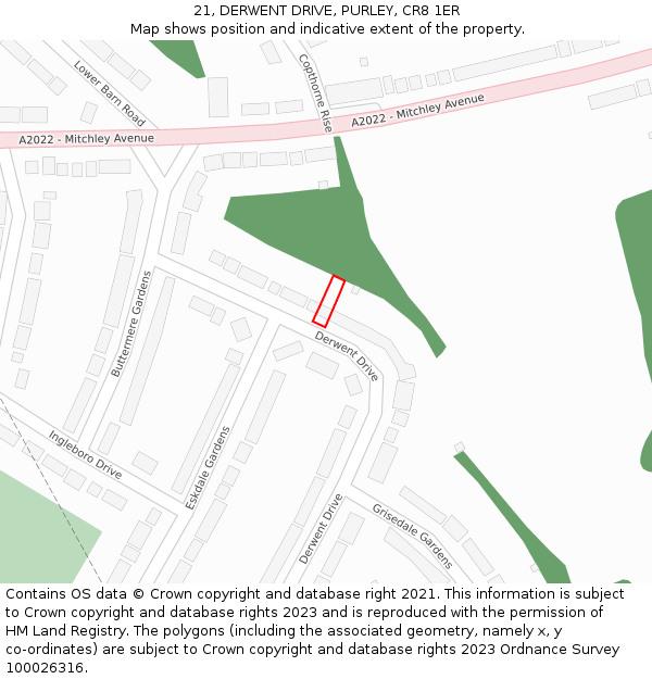 21, DERWENT DRIVE, PURLEY, CR8 1ER: Location map and indicative extent of plot