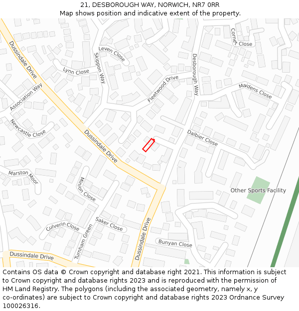 21, DESBOROUGH WAY, NORWICH, NR7 0RR: Location map and indicative extent of plot