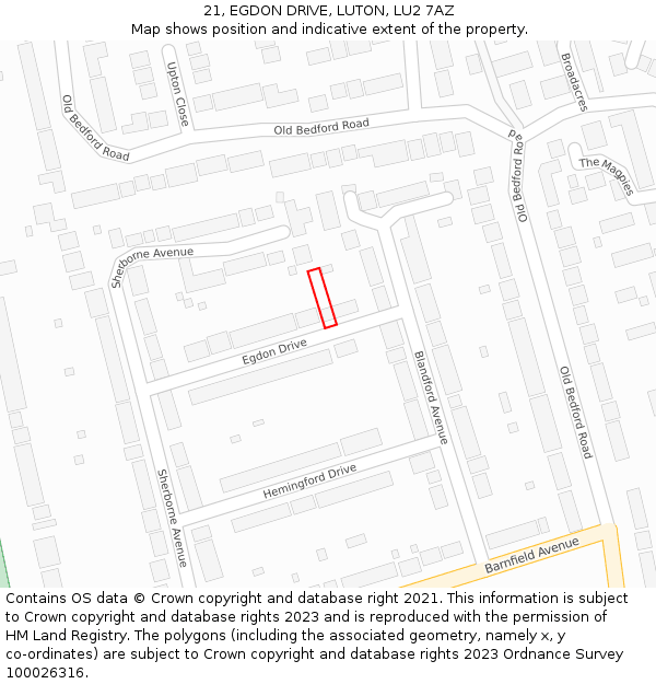 21, EGDON DRIVE, LUTON, LU2 7AZ: Location map and indicative extent of plot