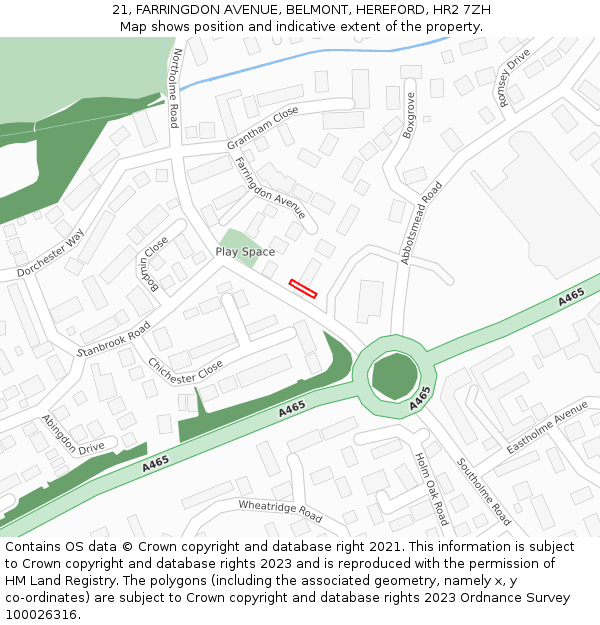 21, FARRINGDON AVENUE, BELMONT, HEREFORD, HR2 7ZH: Location map and indicative extent of plot