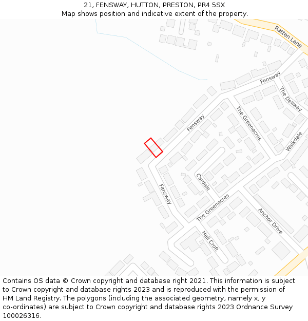 21, FENSWAY, HUTTON, PRESTON, PR4 5SX: Location map and indicative extent of plot