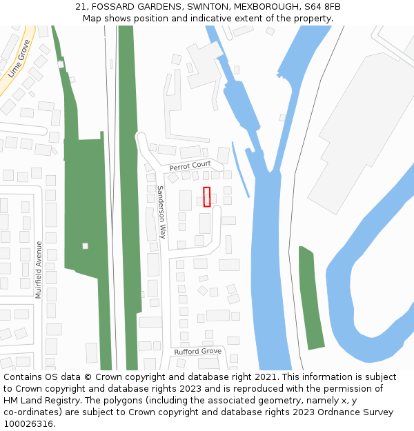 21, FOSSARD GARDENS, SWINTON, MEXBOROUGH, S64 8FB: Location map and indicative extent of plot
