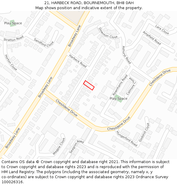 21, HARBECK ROAD, BOURNEMOUTH, BH8 0AH: Location map and indicative extent of plot
