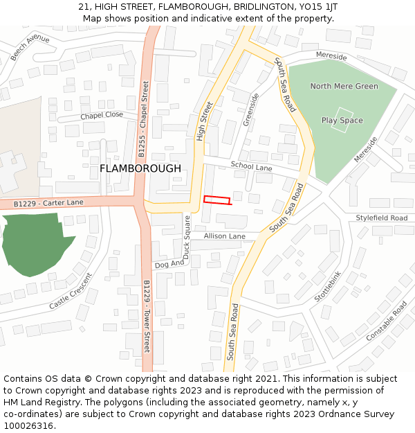 21, HIGH STREET, FLAMBOROUGH, BRIDLINGTON, YO15 1JT: Location map and indicative extent of plot