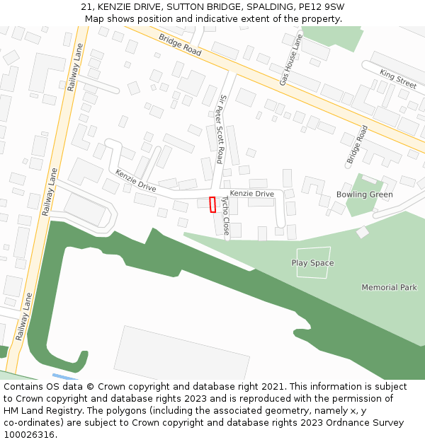 21, KENZIE DRIVE, SUTTON BRIDGE, SPALDING, PE12 9SW: Location map and indicative extent of plot