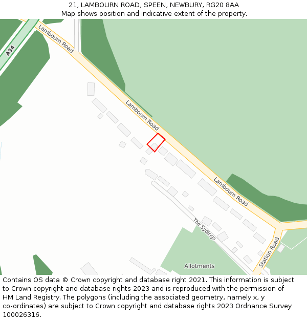 21, LAMBOURN ROAD, SPEEN, NEWBURY, RG20 8AA: Location map and indicative extent of plot