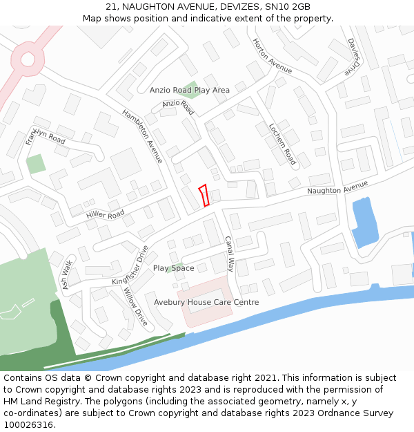 21, NAUGHTON AVENUE, DEVIZES, SN10 2GB: Location map and indicative extent of plot