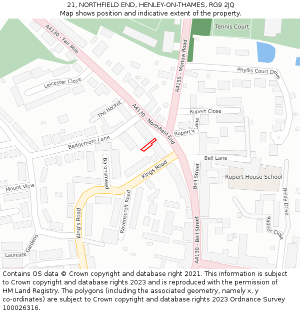 21, NORTHFIELD END, HENLEY-ON-THAMES, RG9 2JQ: Location map and indicative extent of plot