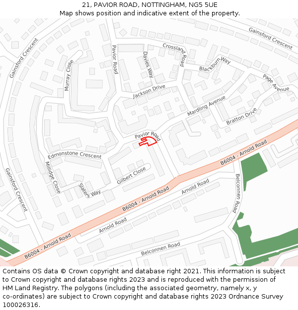 21, PAVIOR ROAD, NOTTINGHAM, NG5 5UE: Location map and indicative extent of plot