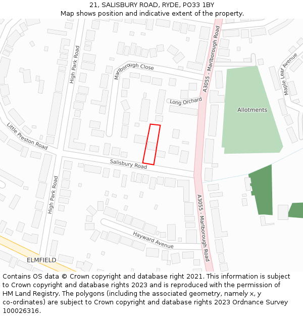 21, SALISBURY ROAD, RYDE, PO33 1BY: Location map and indicative extent of plot