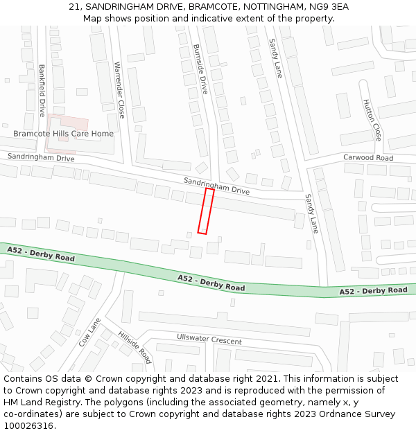 21, SANDRINGHAM DRIVE, BRAMCOTE, NOTTINGHAM, NG9 3EA: Location map and indicative extent of plot