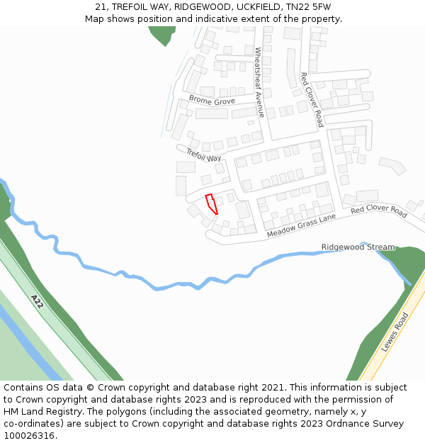 21, TREFOIL WAY, RIDGEWOOD, UCKFIELD, TN22 5FW: Location map and indicative extent of plot