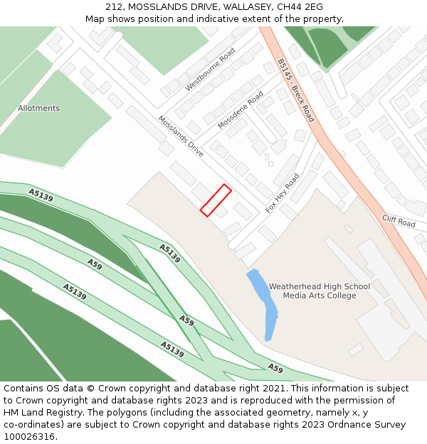 212, MOSSLANDS DRIVE, WALLASEY, CH44 2EG: Location map and indicative extent of plot
