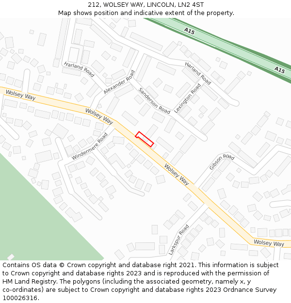 212, WOLSEY WAY, LINCOLN, LN2 4ST: Location map and indicative extent of plot