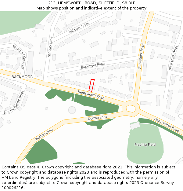 213, HEMSWORTH ROAD, SHEFFIELD, S8 8LP: Location map and indicative extent of plot