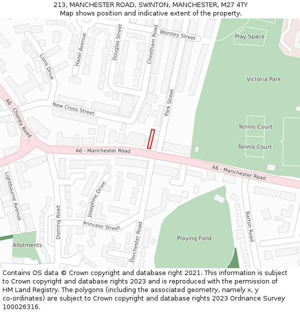 213, MANCHESTER ROAD, SWINTON, MANCHESTER, M27 4TY: Location map and indicative extent of plot